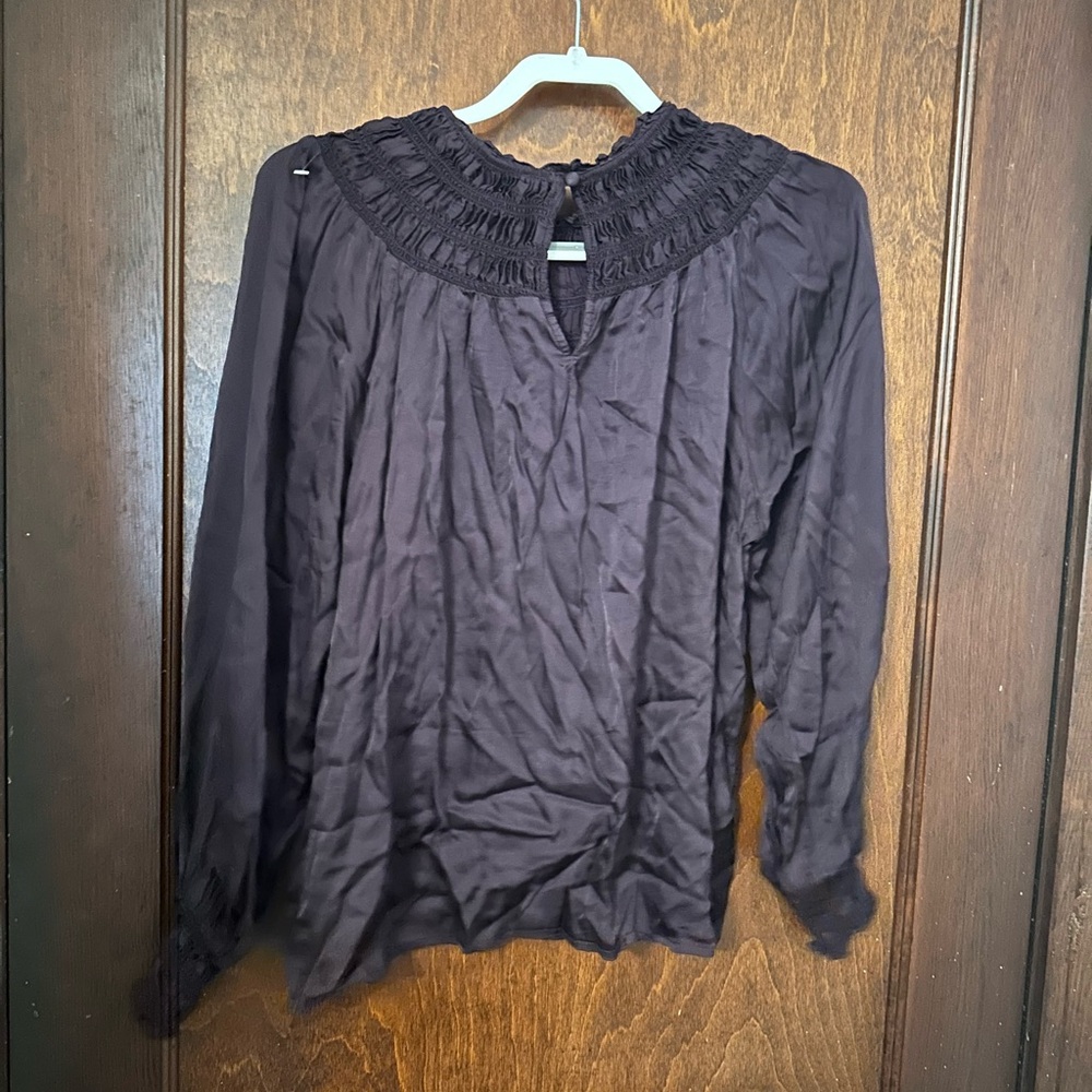 Boden Purple Smocked Yoke Detail Satin Top Size 12 - Picture 3 of 5